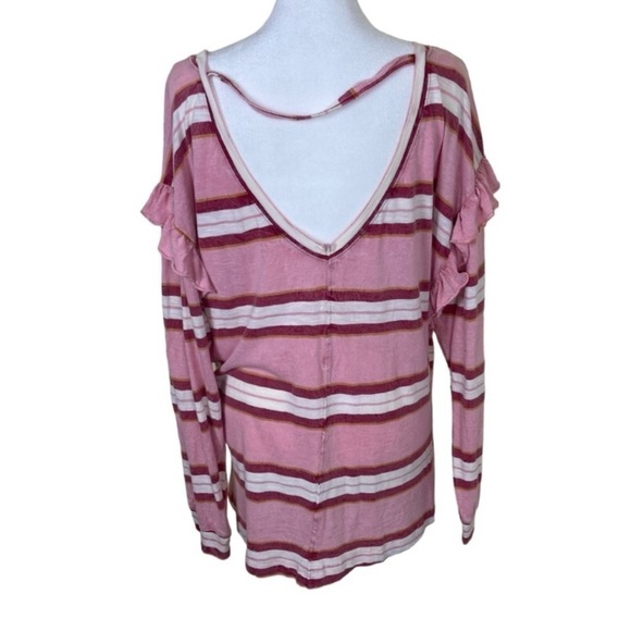 Anthropologie Pilcro Ruffled Open-Back Slouchy Oversized Shoulder Top Striped - Picture 11 of 16